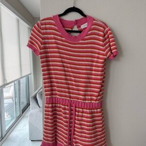 Pink and White Striped Knit Romper